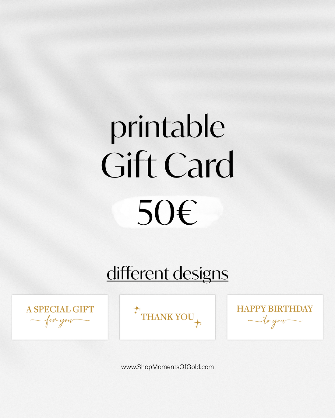 printable 50€ gift card with different designs